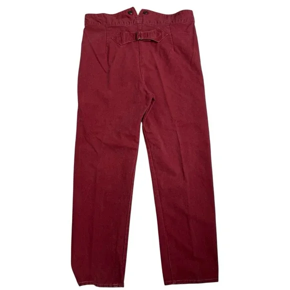 Vintage 60s Cactus Concha's Canvas Buckle Back Pants 38x30 Cowboy Crimson Red